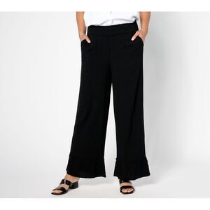 Denim&Co Black Wide-Leg Ruffle-Hem Pants